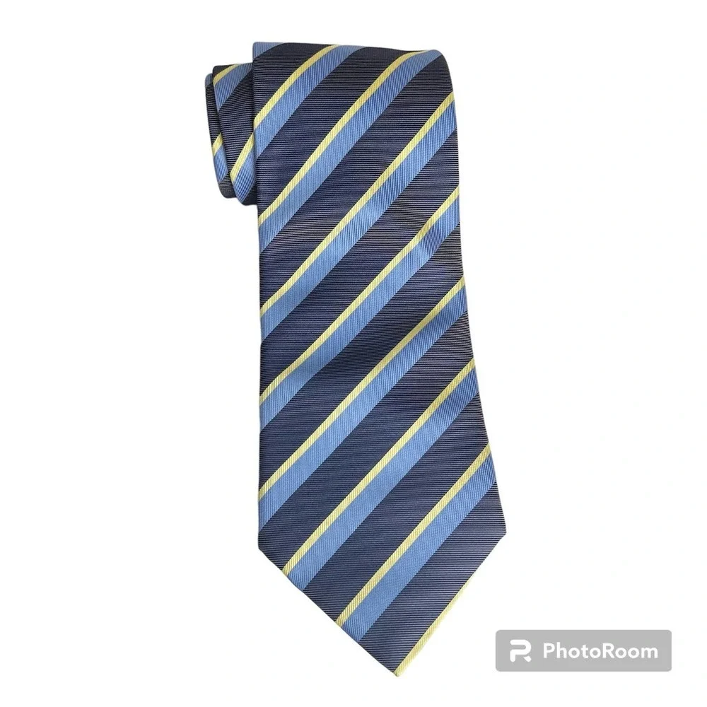 Paul Smith London Blue Yellow Diagonal Striped Silk Men’s Repp Neck Tie Handmad